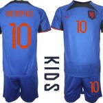Nya Nederländerna Matchtröjor Barn Fotbollströja VM 2022 Kortärmad + Korta byxor MEMPHIS 10