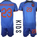 Nya Nederländerna Matchtröjor Barn Fotbollströja VM 2022 Kortärmad + Korta byxor VAN DER VAART 23