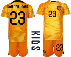 Nya Nederländerna Matchtröjor Fotbollskläder barn Hemma VM 2022 med namn VAN DER VAART 23