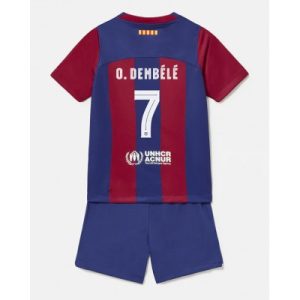Billiga Fotbollströjor Barn FC Barcelona 2023-24 Kortärmad + Korta byxor Ousmane Dembele 7