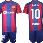 Köpa Matchtröjor Fotboll Herr FC Barcelona Hemmatröja 2023-2024 Kortärmad + Korta byxor MESSI 10