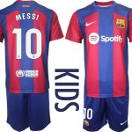 Billiga Fotbollströjor Barn FC Barcelona 2023-2024 Kortärmad shorts MESSI 10