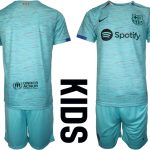 Billiga Fotbollströjor Barn FC Barcelona Tredje Tröja 2023-24 Kortärmad shorts Anpassningsbara fotbollströjor