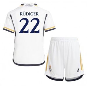 Billiga Fotbollströjor Barn Real Madrid Hemmatröja 2023-24 Kortärmad shorts Fotbollströja med namn Antonio Rudiger 22