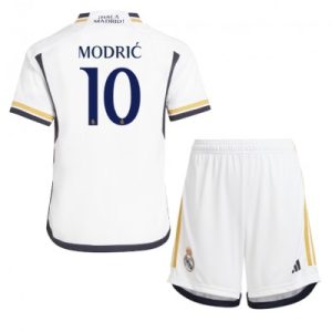 Billiga Fotbollströjor Barn Real Madrid Hemmatröja 2023-24 Kortärmad shorts Luka Modric 10