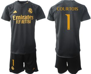 Billiga matchtröja Real Madrid Tredje Tröja Kortärmad shorts 2023-2024 Thibaut Courtois 1